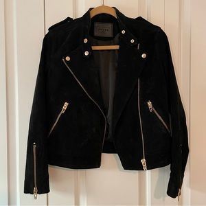 Blank NYC Suede Moto Jacket, Black & Gold, Size XS